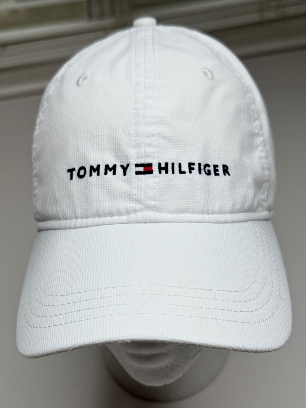 Tommy Hilfiger White Baseball Cap with Red & Navy Flag Embroidery